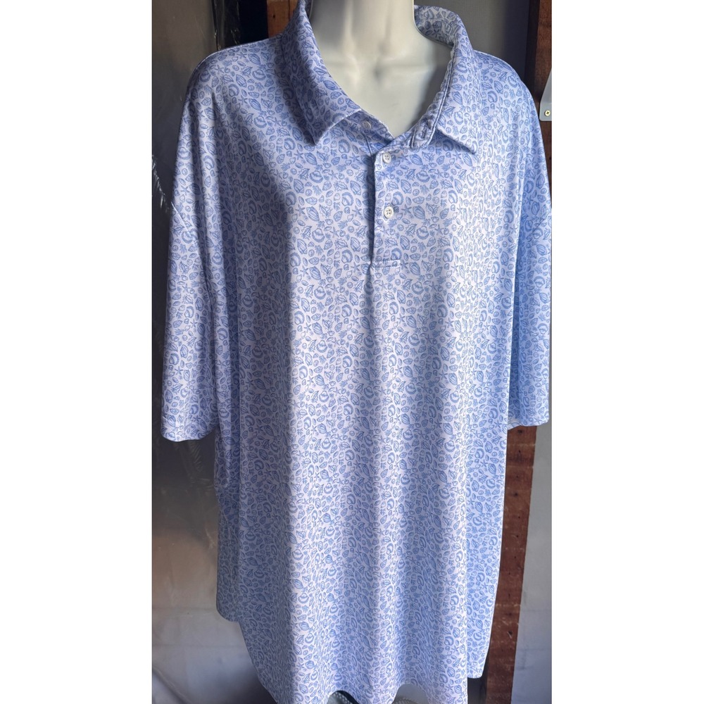 Pro Tour Coolplay Mens 4X Polo Shirt Blue White Seashell Starfish Print Golf Tee